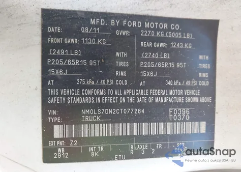 2012 Ford Transit Connect Xlt z USA, uszkodzony, nr VIN NM0LS7DN2CT077264